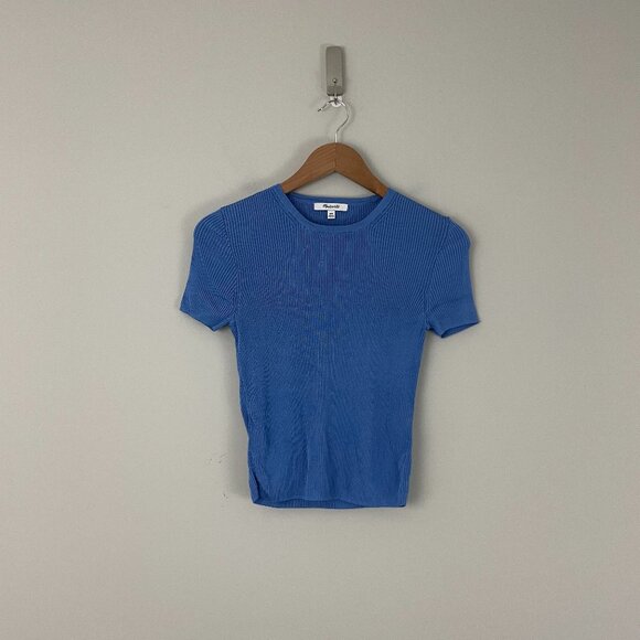 Madewell Micro-Rib Short Sleeve Sweater Tee in Celeste Blue Size XXS - Picture 1 of 5